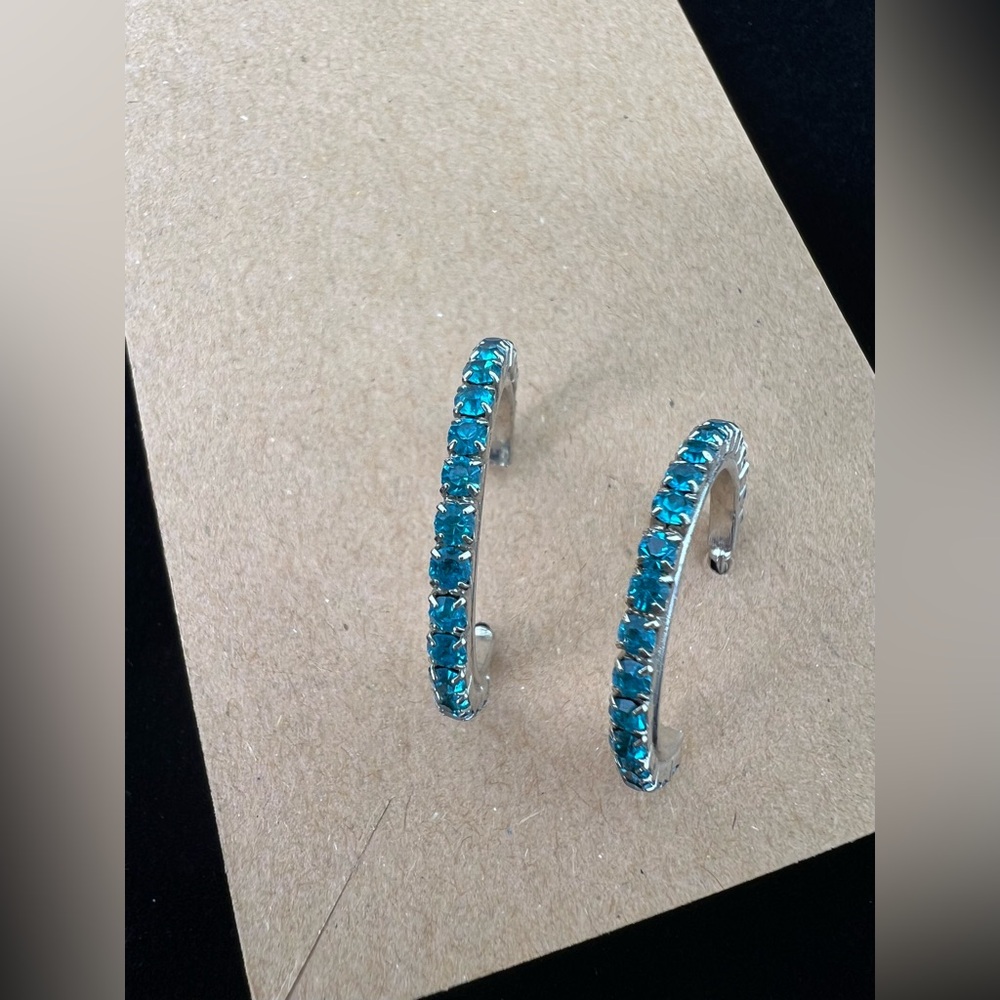 Turquoise Rhinestone Hoop Earrings - Picture 5 of 6